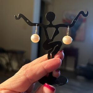 14k Solid Yellow Gold Elegant Pearl Drop Earrings